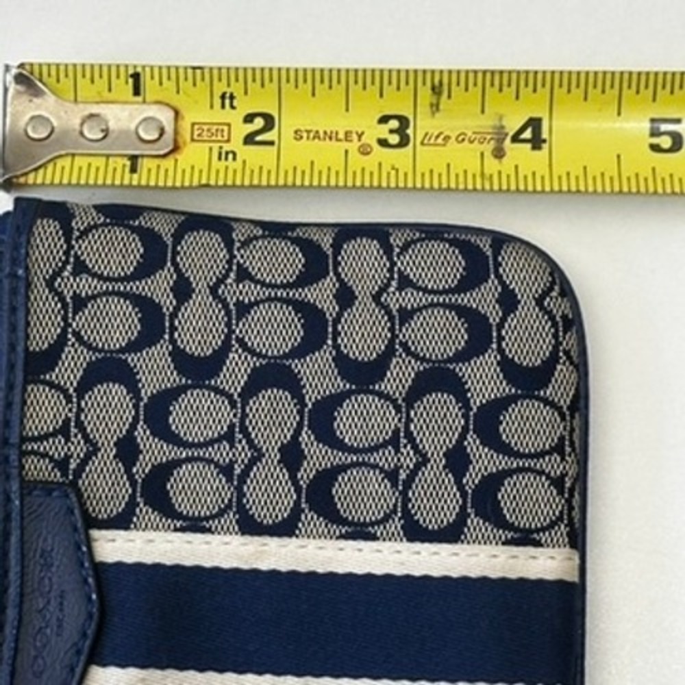 Coach Signature Monogram Navy Blue Stripe Canvas Wristlet Wallet Pouch - Read - Picture 10 of 10